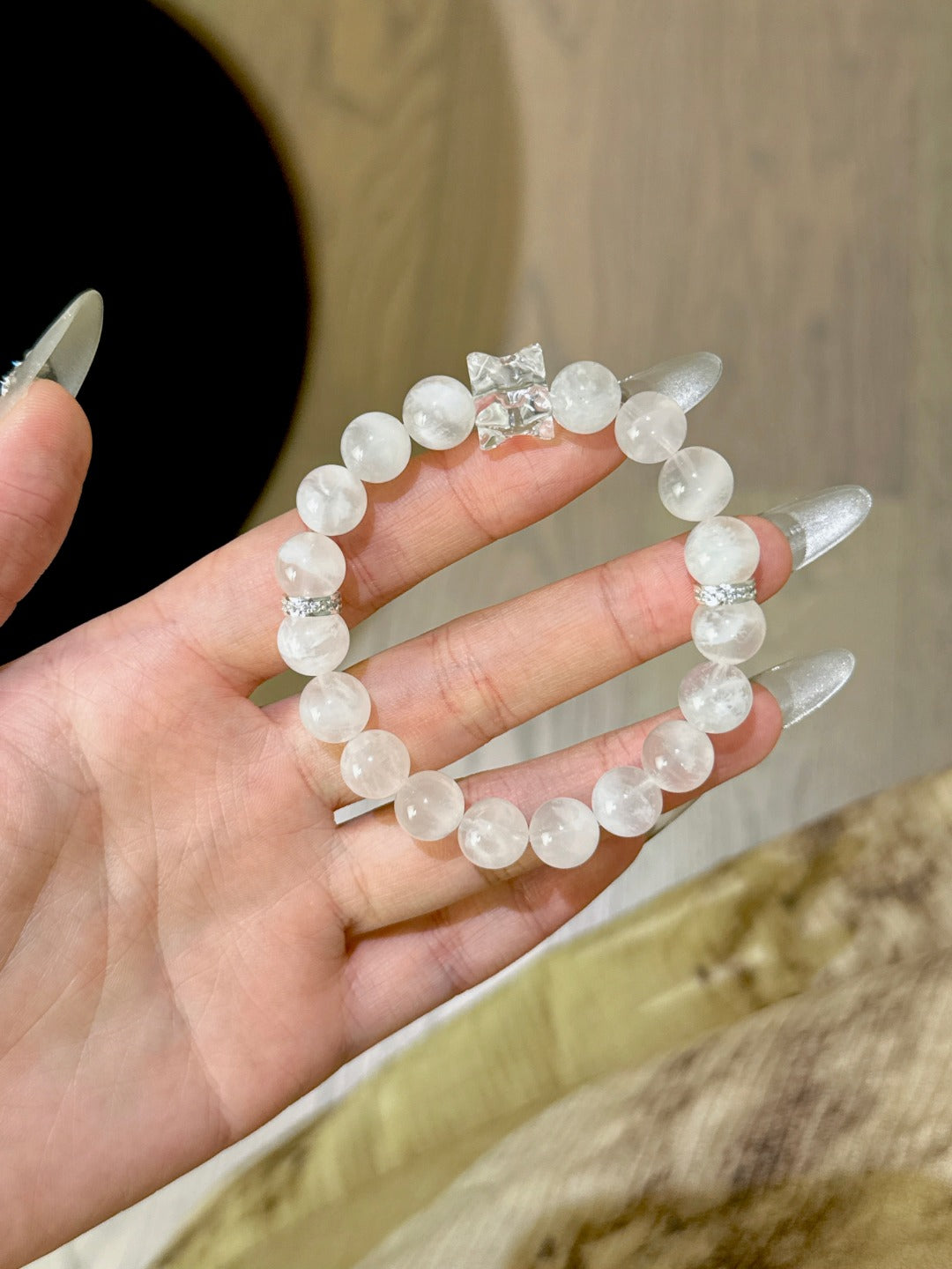▫️▪️ Pink snowflake ghost white water merkaba bracelet